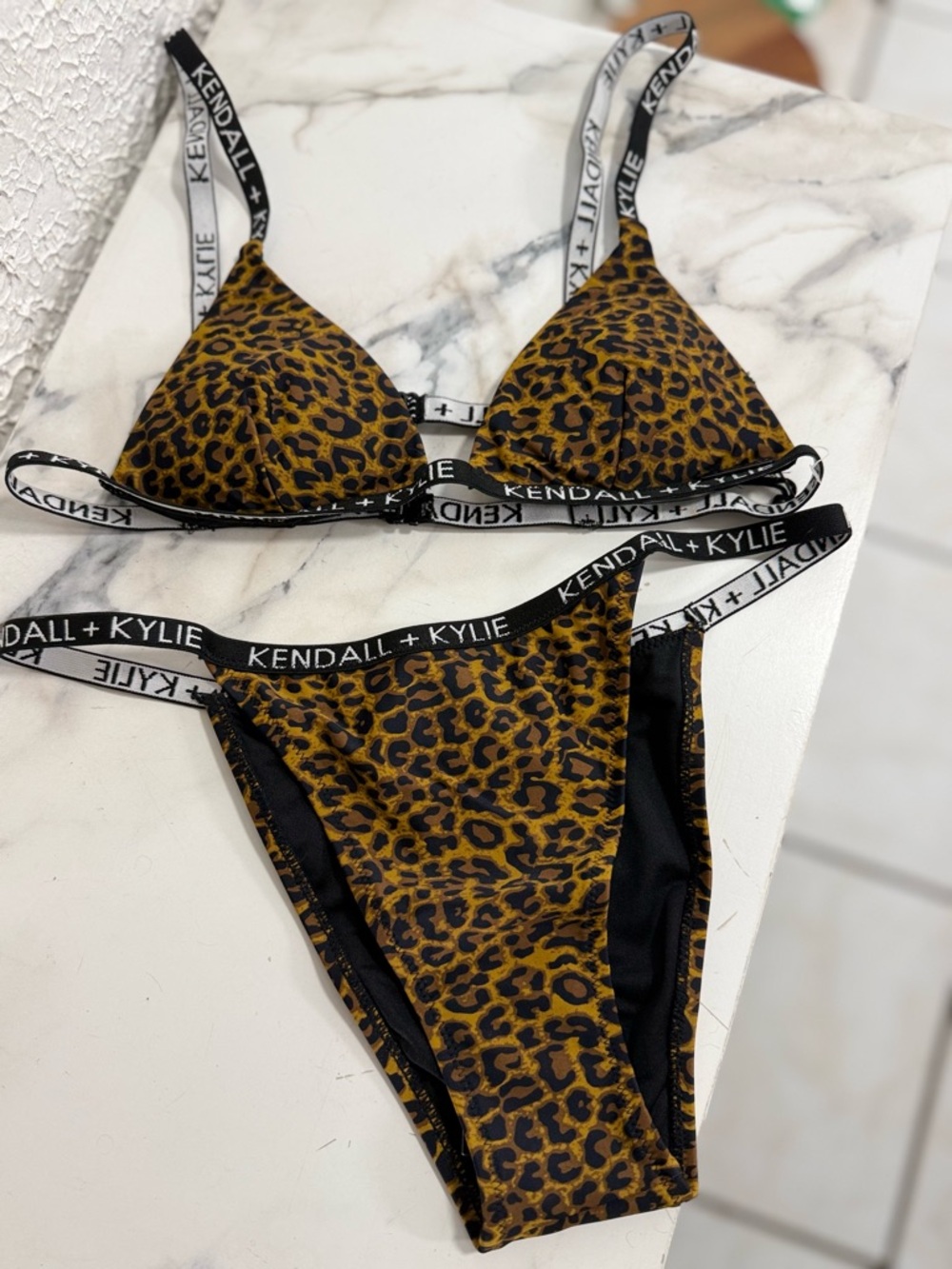 Kendall + Kylie Leopard Print Bikini Set – Logo Strap Detail NWT